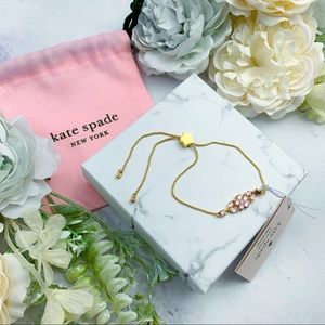 Kate Spade Gold Pink Floral Flower Slider Bracelet